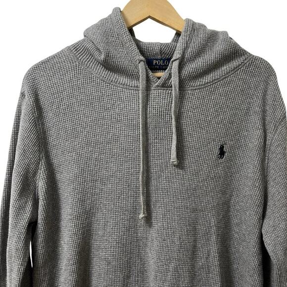 Polo Ralph Lauren Mens Thermal Waffle Knit Long Sleeve Hoodie Size L Gray Preppy - Picture 2 of 7
